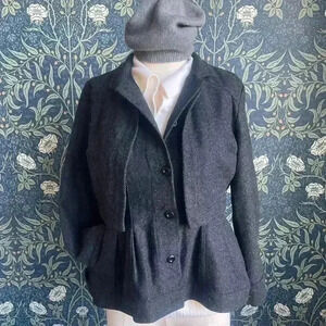 Anthropologie Current Air Grey Herringbone Peplum Jacket